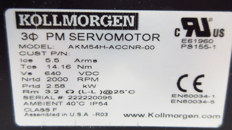 KOLLMORGEN AKM54H-ACCNR-00 640VDC NSNP