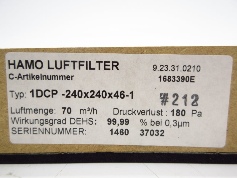 HAMO LUFTFILTER 1DCP-240X240X46-1 NSMP