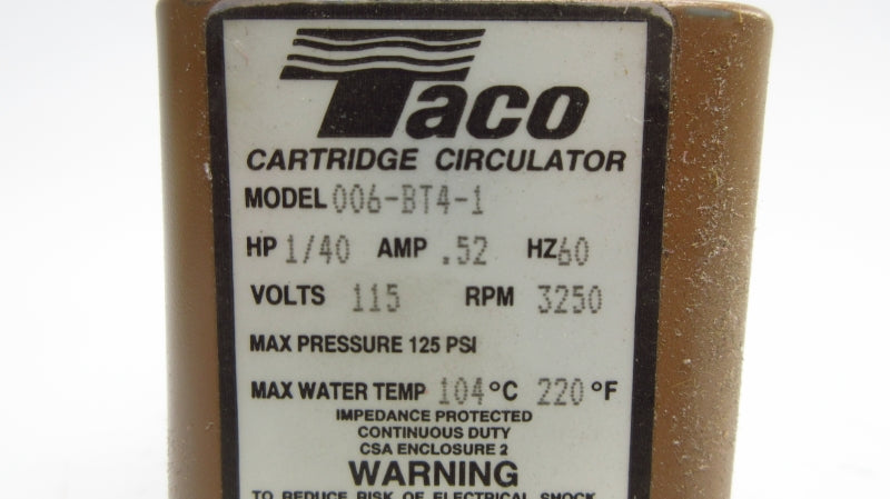 TACO 006-BT4-1 115V 0.52A 125PSI 104'C/220'F NSMP