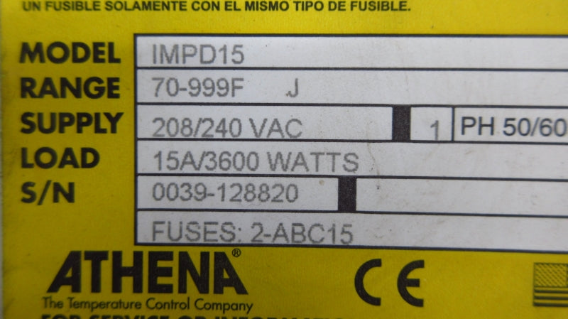ATHENA IMPD15 208/240VAC 15A 70-999'F UNMP