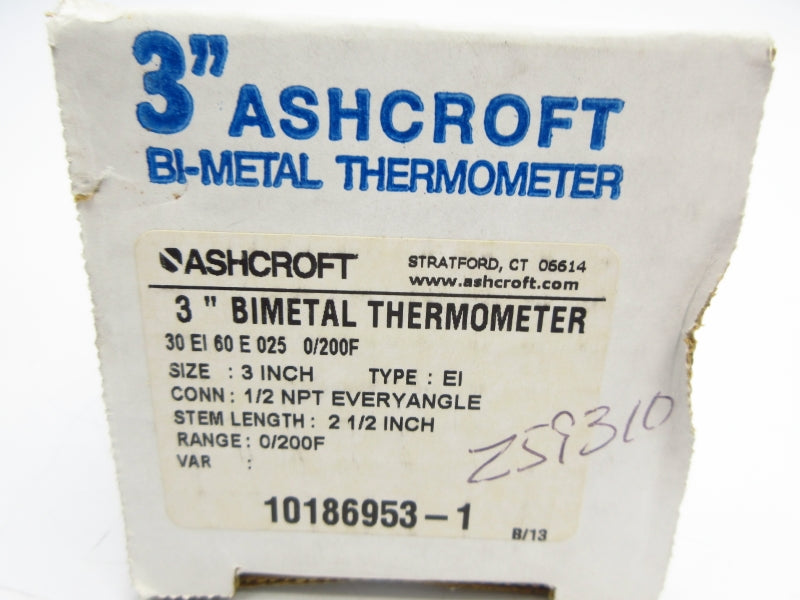 ASHCROFT 30EI60E025 3" 0-200'F NSMP