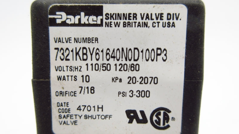 PARKER 7321KBY61640N0D100P3 110/120V 3-300PSI NSMP