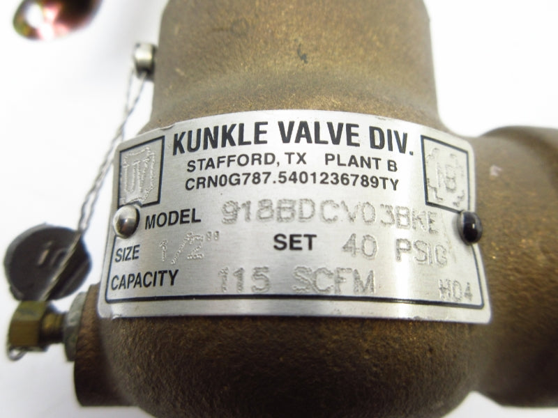 KUNKLE VALVE 918BDCV03BKE 40PSI 1/2" NSNP