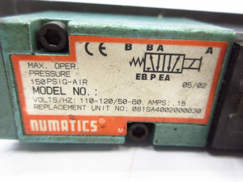 NUMATICS 081SA4002000030 110-120V .15A 150PSI (AS PICTURED) NSNP