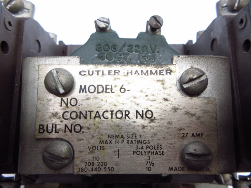 CUTLER HAMMER 6- 208/220V 27A UNMP