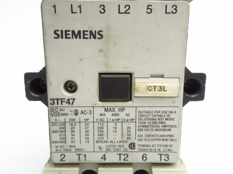 SIEMENS 3TF47 600VAC 80A UNMP