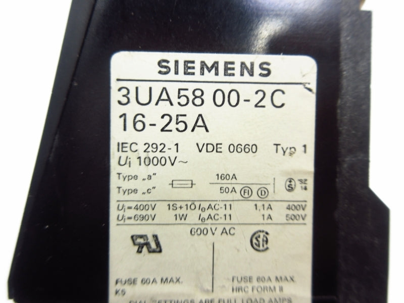 SIEMENS 3UA5800-2C 600VAC 16-25A NSNP