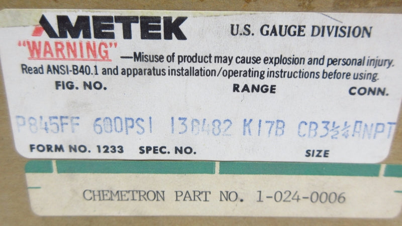 AMETEK P845FF 600PSI NSMP