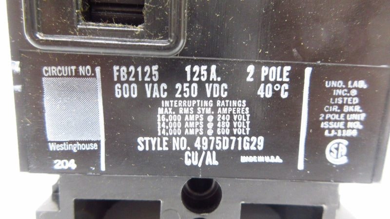 WESTINGHOUSE FB2125 600VAC 125A NSMP