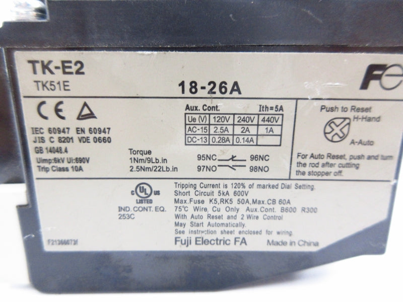 FUJI ELECTRIC TK-E2 600V 18-26A NSNP