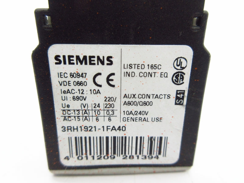 SIEMENS 3RH1921-1FA40 240V 10A (AS PICTURED) NSNP