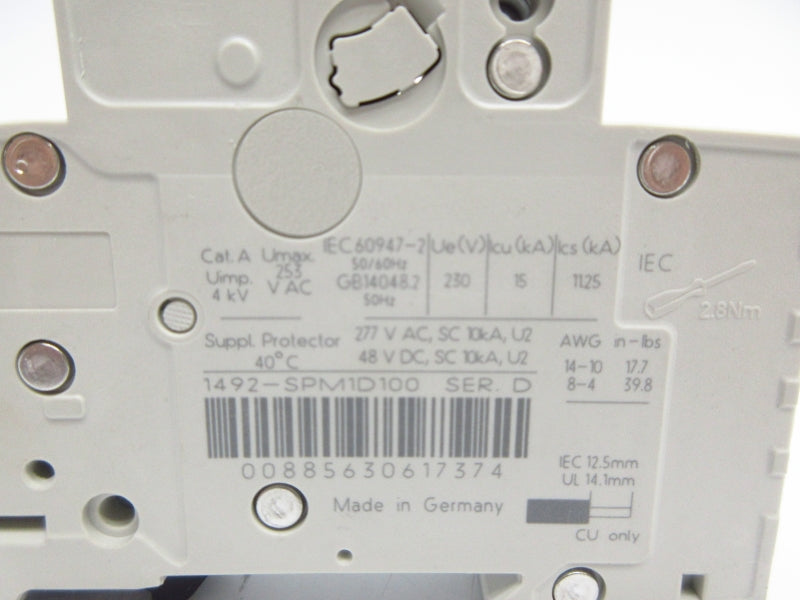 ALLEN BRADLEY 1492-SPM1D100 SER. D 253VAC 10A NSMP