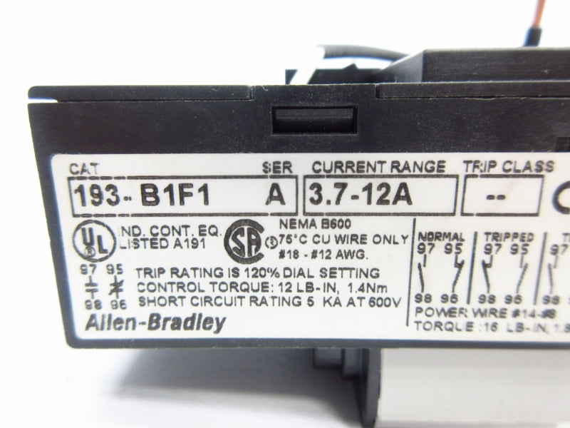 ALLEN BRADLEY 193-B1F1 SER. A 600V 3.7-12A (BR/WH) NSMP