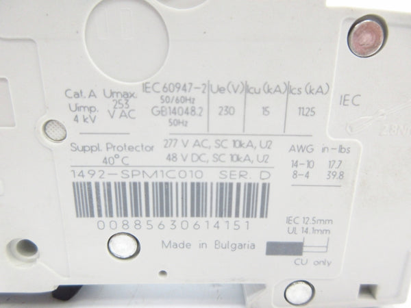 ALLEN BRADLEY 1492-SPM1C010 SER. D 277VAC 1A NSNP