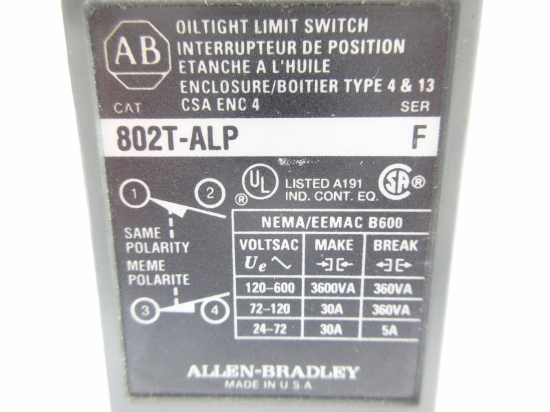 ALLEN BRADLEY 802T-ALP SER. F 120-600VAC 30A (BK/YL) NSMP