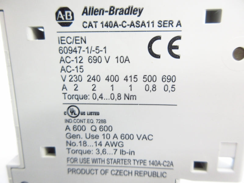 ALLEN BRADLEY 140A-C-ASA11 SER. A 600VAC 10A (BR/WH) NSMP