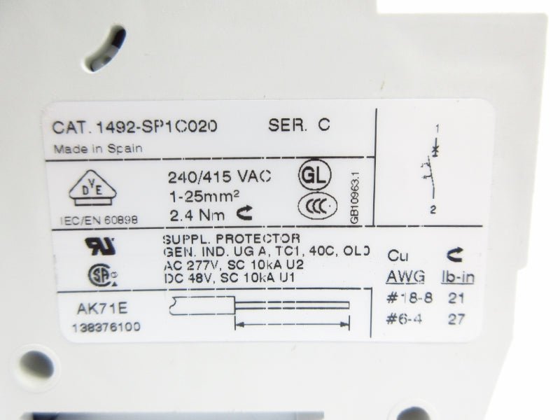 ALLEN BRADLEY 1492-SP1C020 SER. C 240/415VAC 2A NSNP