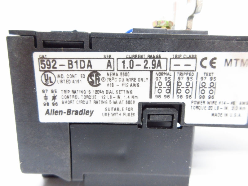 ALLEN BRADLEY 592-B1DA SER. A 600V 1.0-2.9A (BR/WH) NSMP