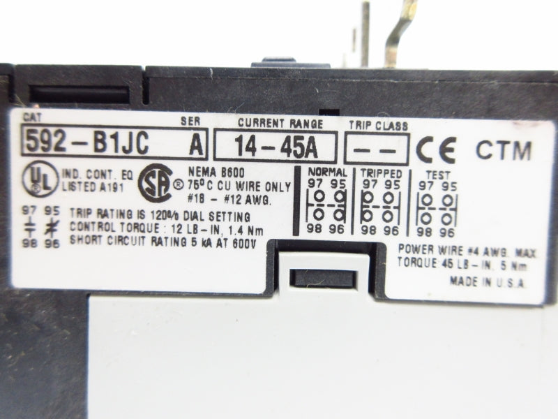 ALLEN BRADLEY 592-B1JC SER. A 600V 14-45A (BR/WH) NSMP