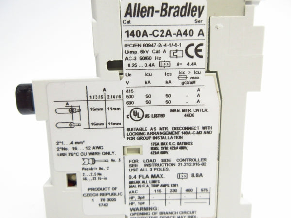 ALLEN BRADLEY 140A-C2A-A40 SER. A 690V 0.25-0.40A (BR/WH) NSMP
