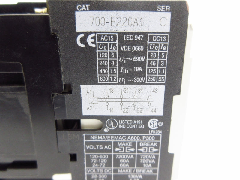 ALLEN BRADLEY 700-F220A1 SER. C 110/120V 10A (GY/BL) NSMP