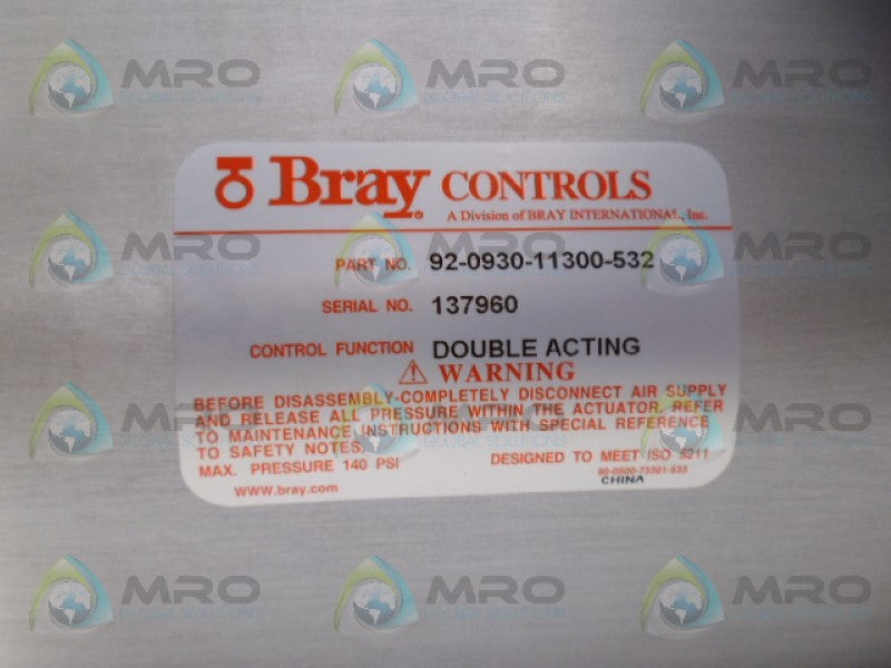BRAY CONTROLS 92-0930-11300-532 PNEUMATIC ACTUATOR *NEW NO BOX*