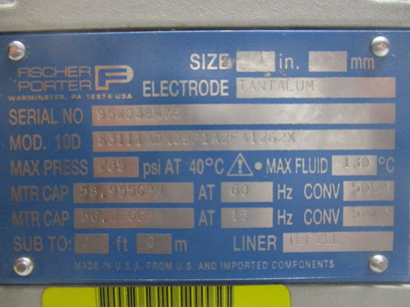 FISCHER PORTER S3111ADN09P1A2FA1262X FLOW METER  UNMP