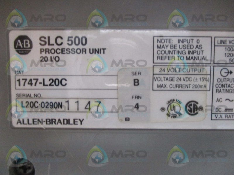 INDUSTRIAL SPARE PART SLC 500 1747-L20C SER. B F/W 4 PROCESSOR UNIT  UNMP