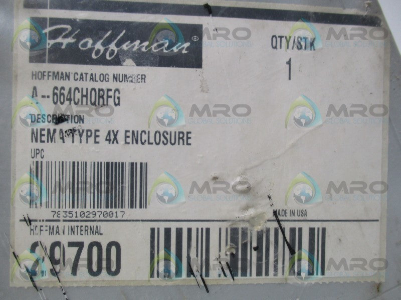 HOFFMAN A-664CHQRFG ENCLOSURE * NEW IN ORIGINAL PACKAGE *