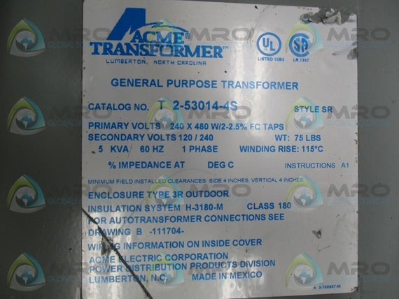 ACME T2-53014-45 TRANSFORMER * USED *