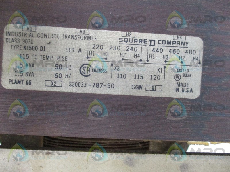 SQUARE D 9070K1500D1 CONTROL TRANSFORMER  UNMP