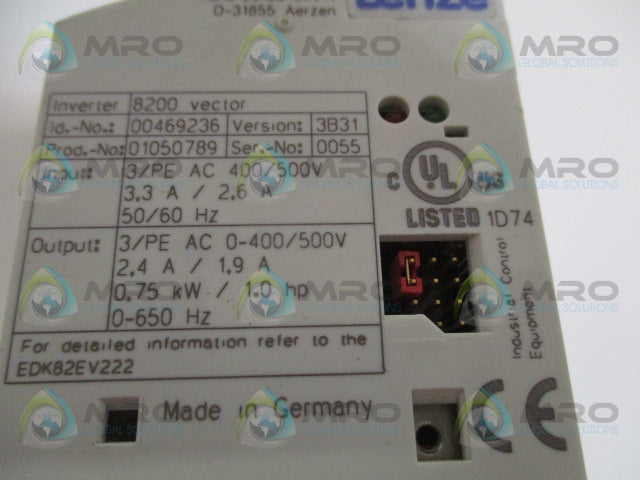 LENZE 8200 VECTOR E82EV751K4C FREQUENCY INVERTER DRIVE *USED*