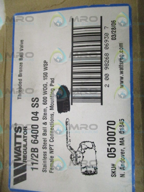 WATTS 0510070 11/2B640004SS BALL VALVE 1-1/2" *NEW NO BOX*