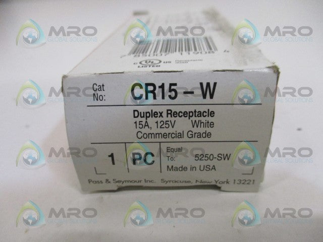 PASS & SEYMOUR CR15-W DUPLEX RECEPTACLE *NEW IN BOX*
