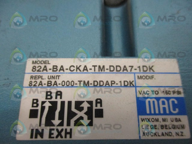 MAC 82A-BA-CKA-TM-DDA7-1DK SOLENOID VALVE *USED*