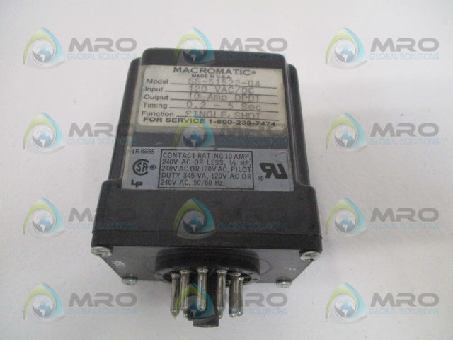 MACROMATIC SS-51522-04 TIME DELAY RELAY 120VAC 0.2-5SEC *USED*