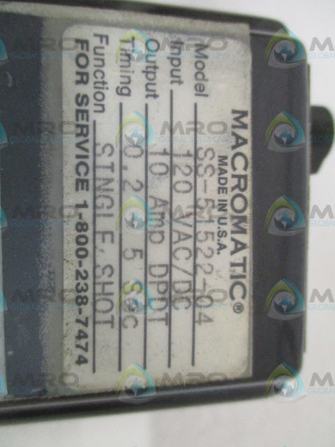 MACROMATIC SS-51522-04 TIME DELAY RELAY 120VAC 0.2-5SEC *USED*