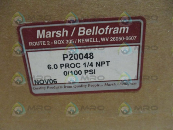 MARSH / BELLOFRAM P20048 PREESURE GAUGE 0/100 PSI *NEW IN BOX*