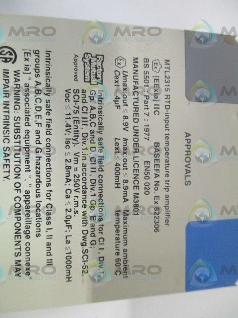 MEASUREMENT TECHNOLOGY MTL2315A TEMP. TRIP AMPLIFIER -10/+100 *NEW NO BOX*