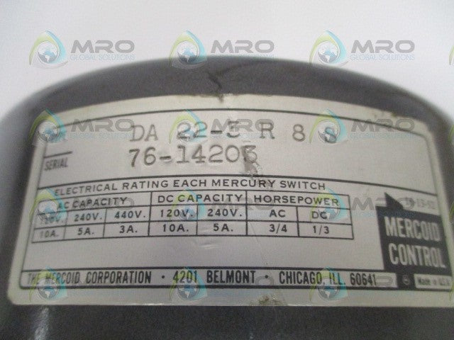 MERCOID DA22-3R8S PRESSURE SWITCH *USED*