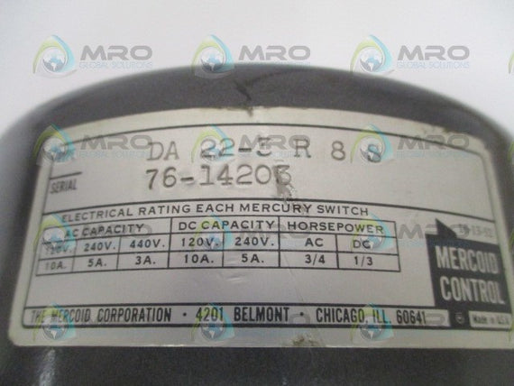 MERCOID DA22-3R8S PRESSURE SWITCH *USED*