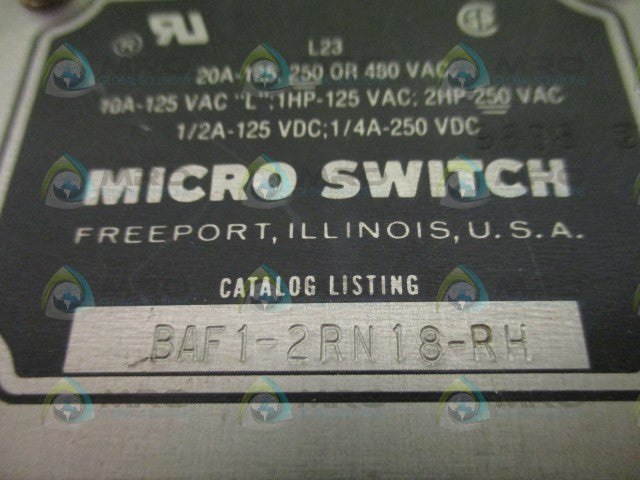 MICROSWITCH BAF1-2RN18-RH LIMIT SWITCH *USED*