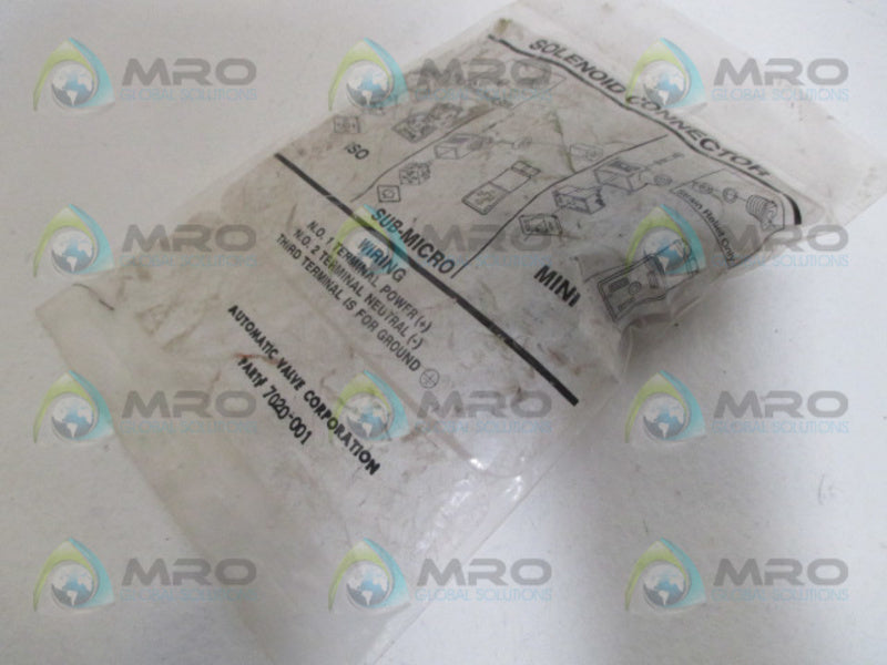 AUTOMATIC VALVE 7020-001 SOLENOID CONNECTOR * NEW IN FACTORY BAG *
