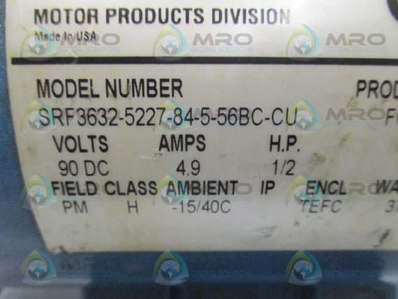 PACIFIC SCIENTIFIC SRF3632-5227-84-5-56BC-CU MOTOR 1/2H.P. 1750 RPM *USED*