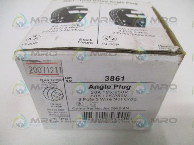 PASS & SEYMOUR 3861 ANGLE PLUG *NEW IN BOX*