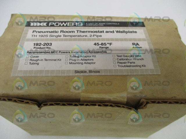 POWERS 192-203 PNEUMATIC ROOM THERMOSTAT AND WALLPLATE *NEW IN BOX*