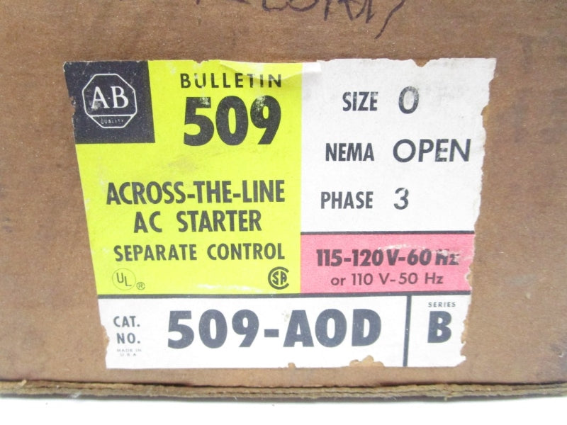 ALLEN BRADLEY 509-A0D SER. B 110-120VAC 18A (BR/YL) (AS PICTURED) NSMP