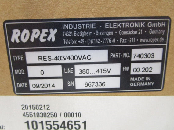 ROPEX 740303 RES-403/400VAC 380-415V F/W 00.202 NSMP