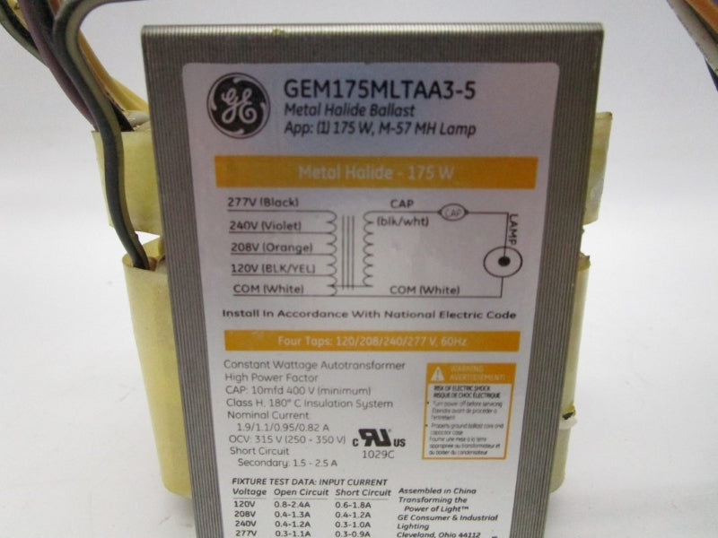 GENERAL ELECTRIC GEM175MLTAA3-5 277V 1.9A (AS PICTURED) NSMP