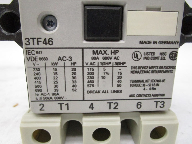 SIEMENS 3TF4622-0AJ1 600VAC 80A NSMP